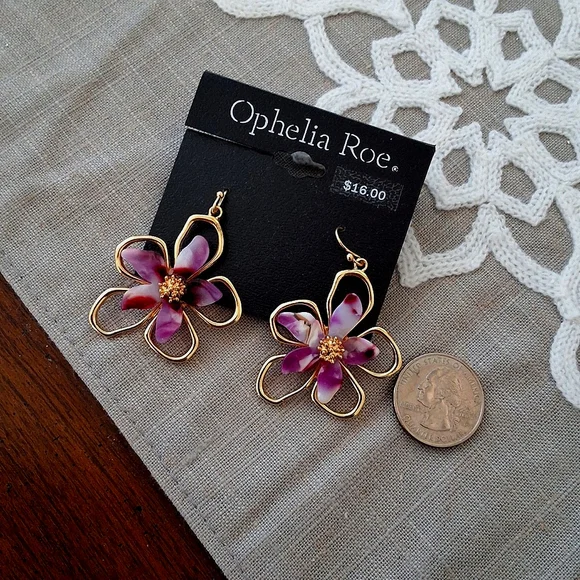 Ophelia Roe, NWT, Variegated Flower & Gold Dangle Earrings - Picture 4 of 7